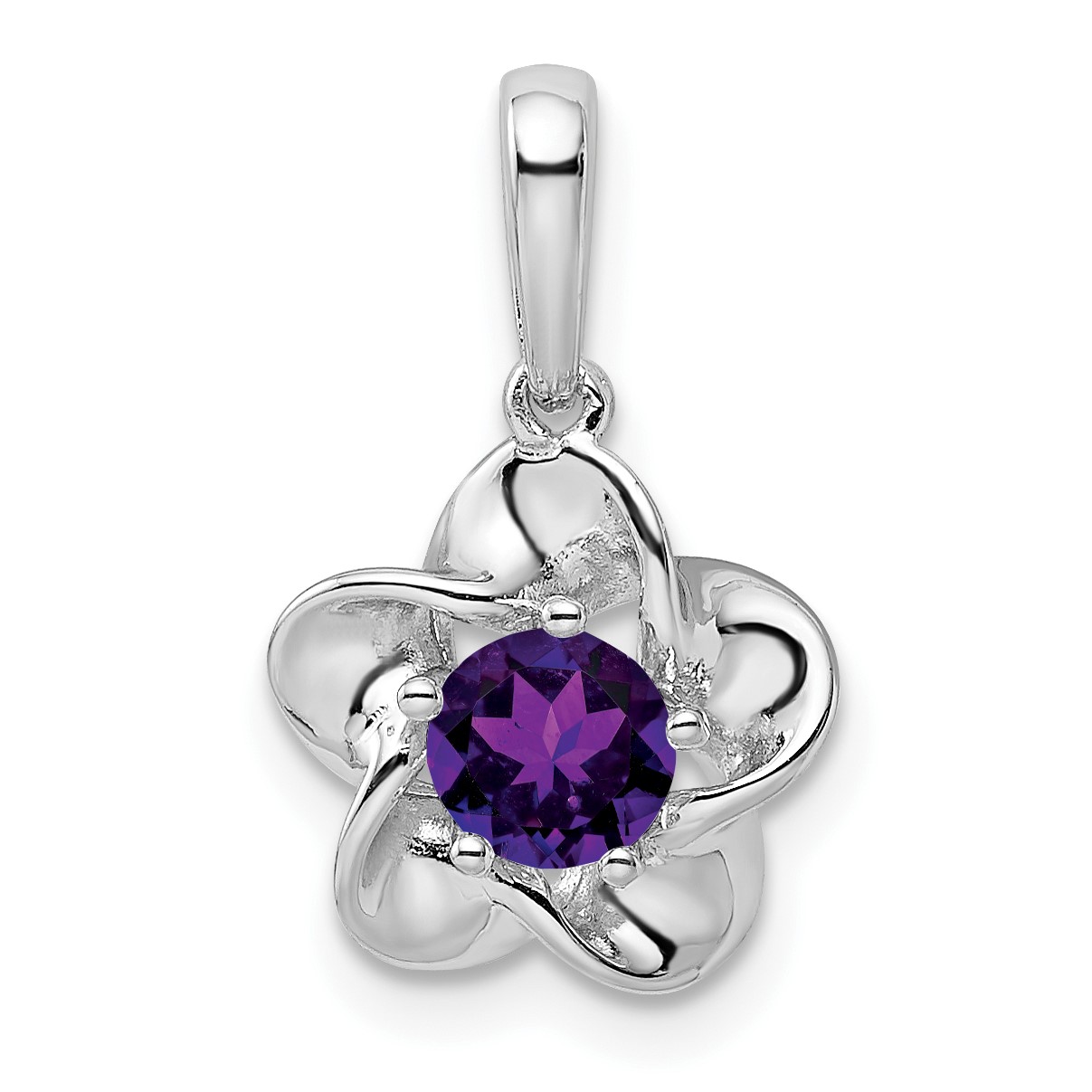 Purple Amethyst Solitaire Flower Pendant Floral Dangle Charm Fashion Sterling Silver 